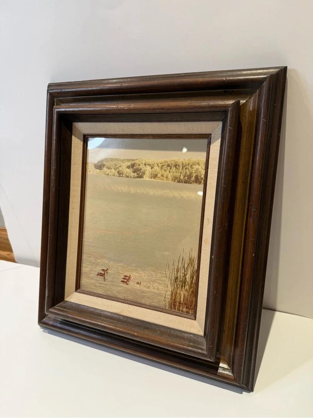 Vintage Framed Mallard Ducks Lake Landscape Art Print Wood Canvas Matte